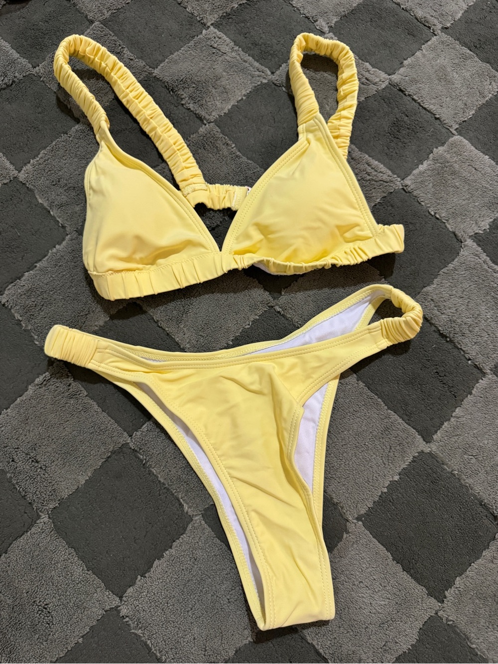 #82 Yellow Ruched Strap Bikini Set